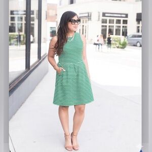J. Crew Daybreak Cotton Kelly Green and White Striped Sleeveless Dress